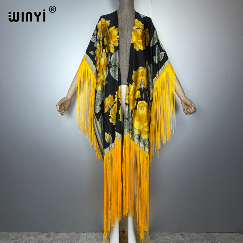 Cover Up Kaftan - WINYI アフリカ着物風カバーアップ ボヘミアンプリント ビキニカバーアップ エレガントファッションカーディガン セクシーホリデーカフタン