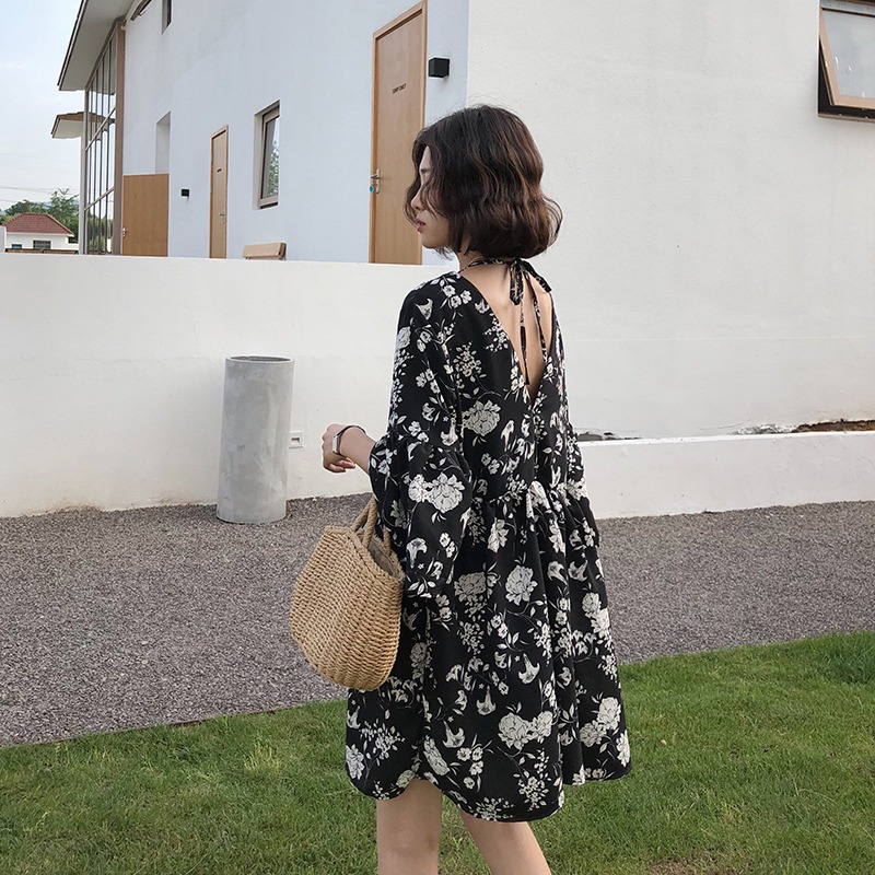 Midi Skirt Floral - バリビーチバケーションビーチスカートスーパーフェアリーラージサイズカバーベリーバックレスミディドレス三亜ホリデーフローラルプリント通勤スタイル