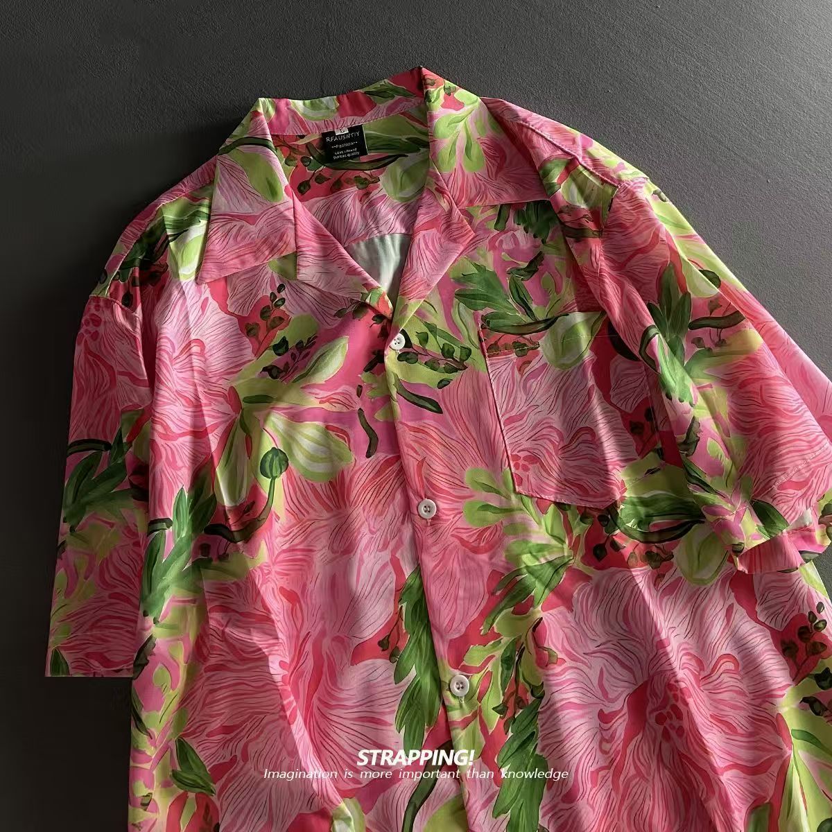 Romper Floral Print - ピンク落書き花キューバ襟アロハシャツ女性と男性半袖ボタンアップヴィンテージビーチ Blusas 職業夏 2025