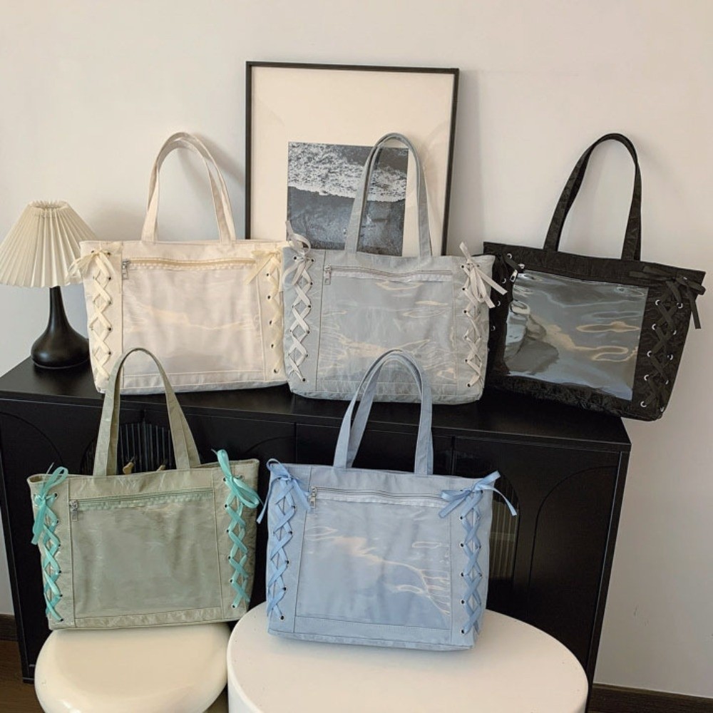 レースアップシンプルなイタバッグバッジディスプレイPU透明ポ - Tote Bag Beach のレビューと価格