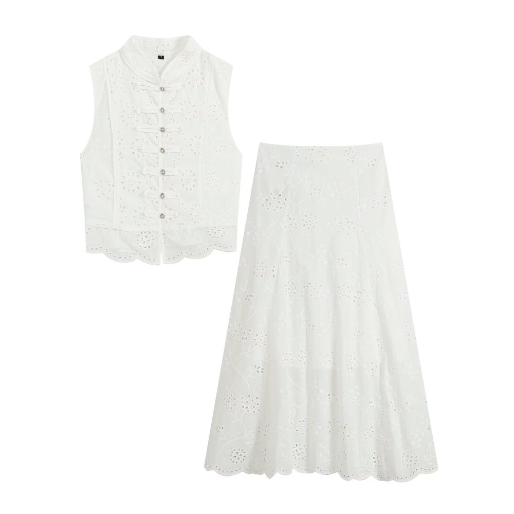 女性用刺繍アイレットスカートセット ホワイト サマー 2ピー - Midi Skirt Floral のレビューと価格