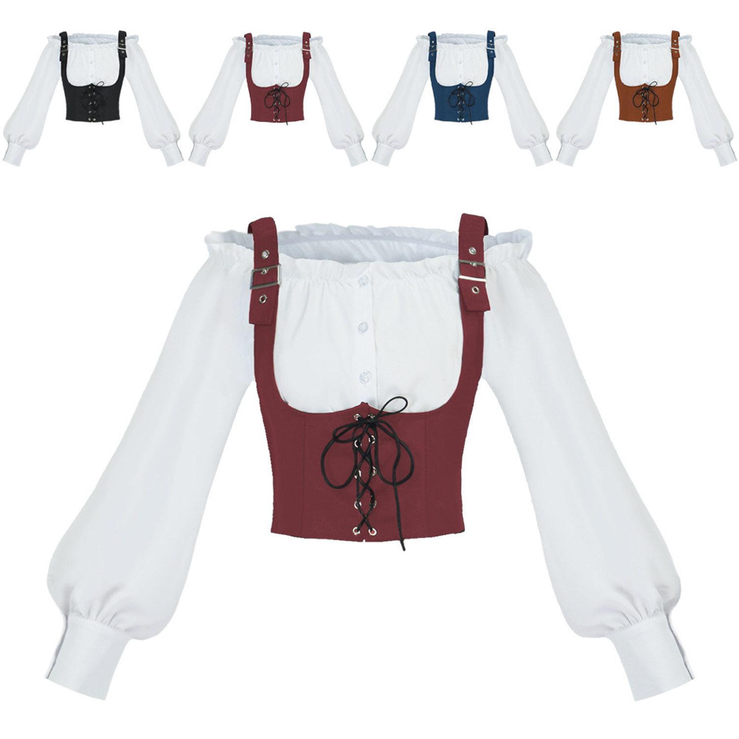 ルネサンス風の2点セットコスチューム。オフショルダーのフリル - Blouse Off Shoulder のレビューと価格