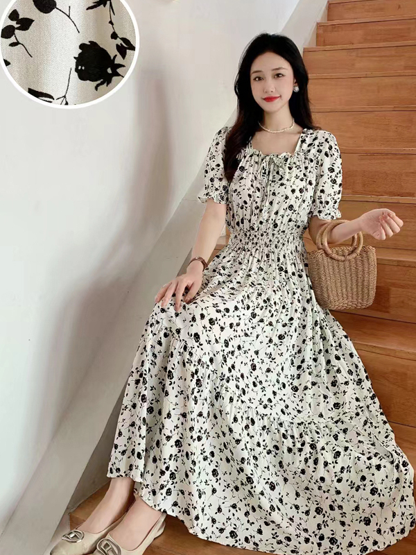 夏の新作コットンシルク花柄ミディドレス半袖ビーチカジュアルハ - Midi Skirt Floral のレビューと価格