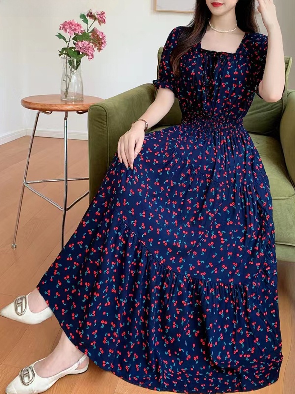 夏の新作コットンシルク花柄ミディドレス半袖ビーチカジュアルハ - Midi Skirt Floral のレビューと価格