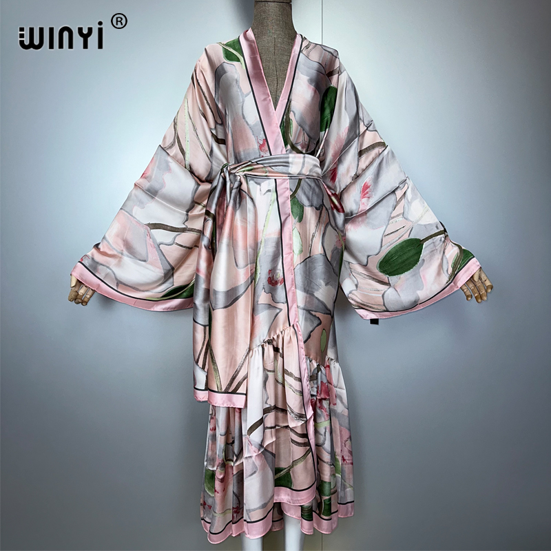 WINYIアフリカデイリープロムドレスプリントセルフベルト付 - Cover Up Kaftan のレビューと価格
