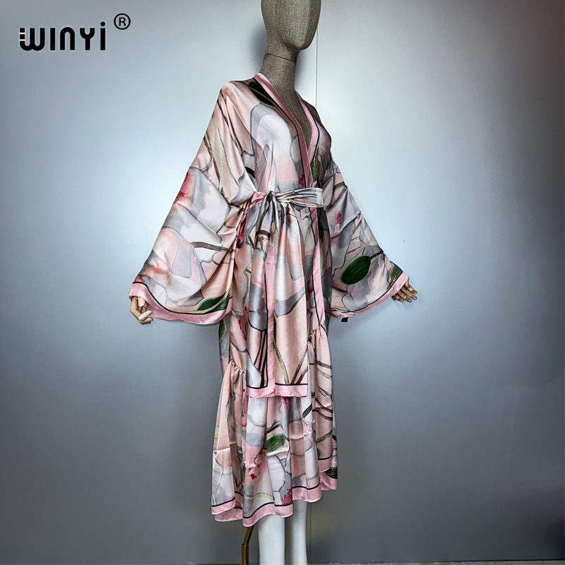 WINYIアフリカデイリープロムドレスプリントセルフベルト付 - Cover Up Kaftan のレビューと価格