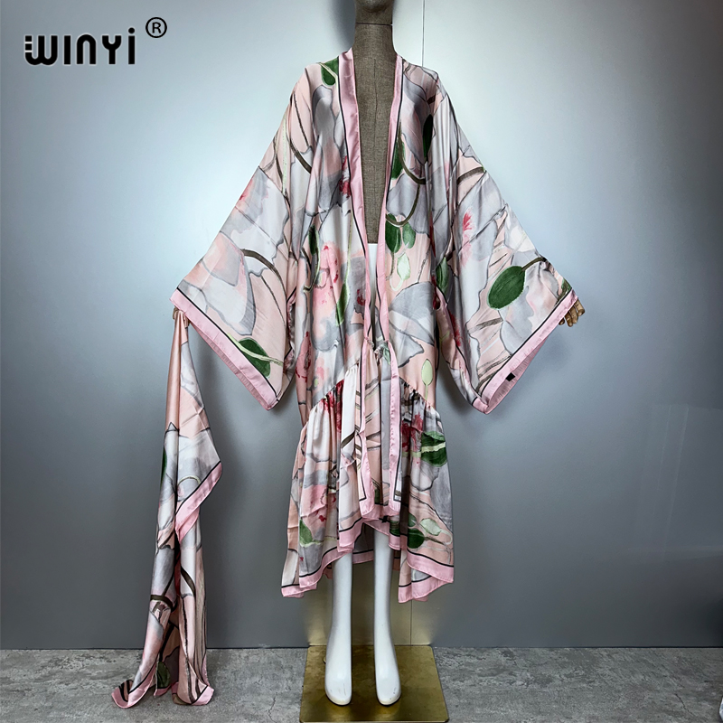 WINYIアフリカデイリープロムドレスプリントセルフベルト付 - Cover Up Kaftan のレビューと価格