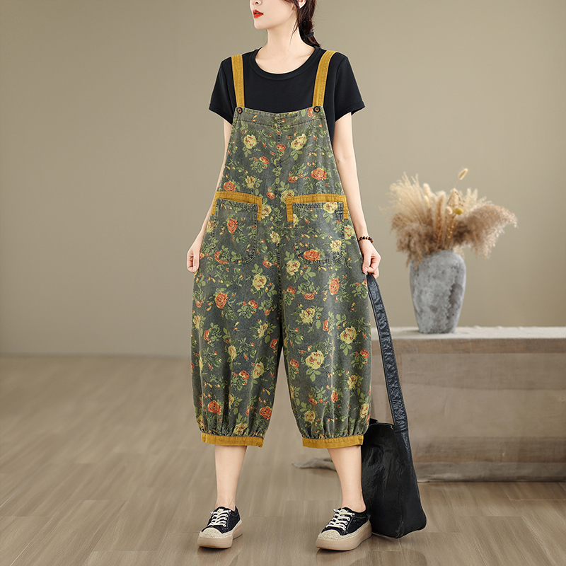 ファッションプリント花 Y2K デニムジャンプスーツ女性の夏 - Romper Floral Print のレビューと価格