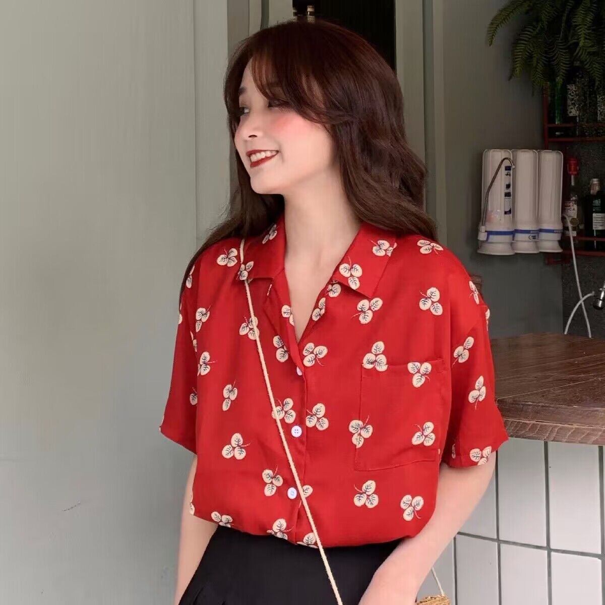 レトロ花柄半袖ルーズレディースシャツ多用途薄手カーディガンス - Romper Floral Print のレビューと価格