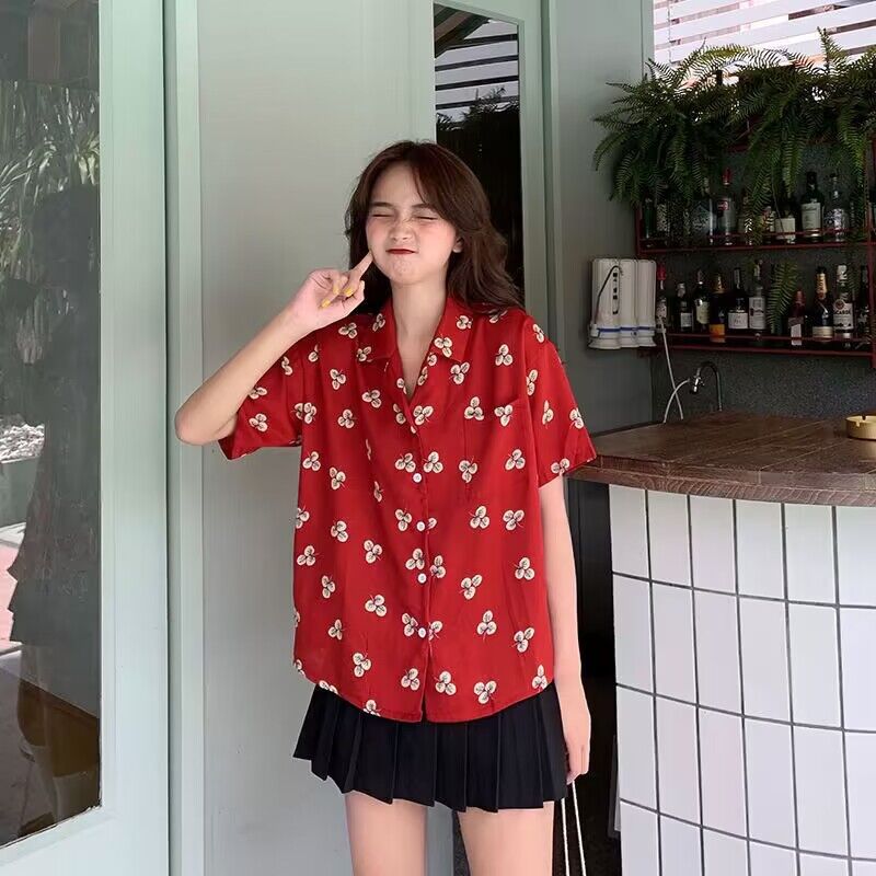 レトロ花柄半袖ルーズレディースシャツ多用途薄手カーディガンス - Romper Floral Print のレビューと価格