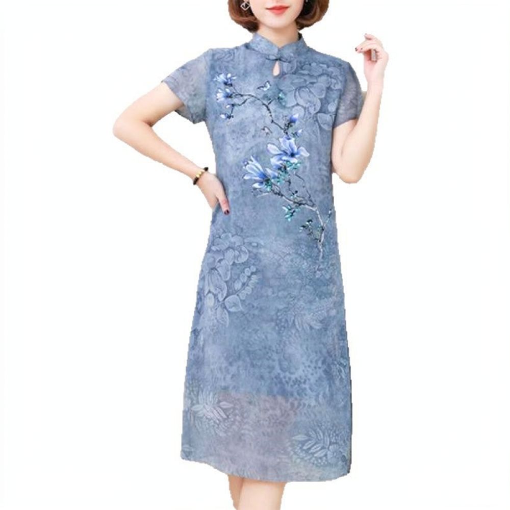 夏らしいシフォン素材の花柄ワンピース。上品なチャイナカラー、 - Midi Skirt Floral のレビューと価格